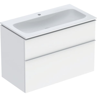 Geberit iCon baldinio praustuvo plonos konstrukcijos rinkinys, su spintele, dviem stalčiais ir praustuvo jungtimi 90cm, pasirenkama spalva 6