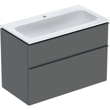 Geberit iCon baldinio praustuvo plonos konstrukcijos rinkinys, su spintele, dviem stalčiais ir praustuvo jungtimi 90cm, pasirenkama spalva 7