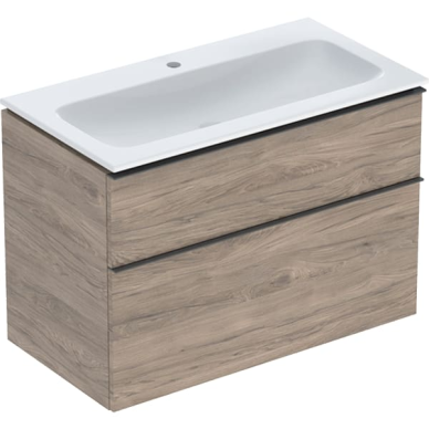 Geberit iCon baldinio praustuvo plonos konstrukcijos rinkinys, su spintele, dviem stalčiais ir praustuvo jungtimi 90cm, pasirenkama spalva 10