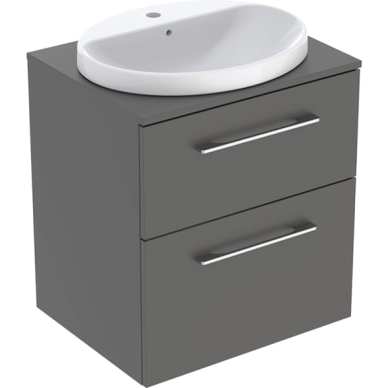 Geberit Selnova Square įleidžiamo praustuvo rinkinys su apatine spintele stalviršiu, dviejų stalčių, 59cm, spalvų pasirinkimas 7