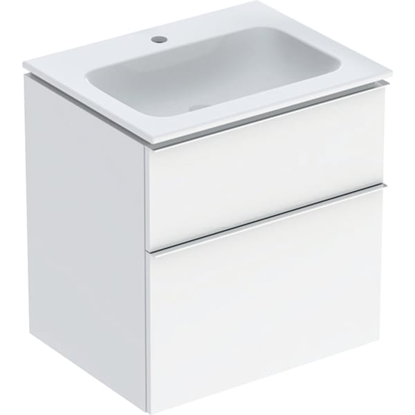 Geberit iCon baldinio praustuvo plonos konstrukcijos rinkinys, su spintele, dviem stalčiais ir praustuvo jungtimi 60cm, pasirenkama spalva 11