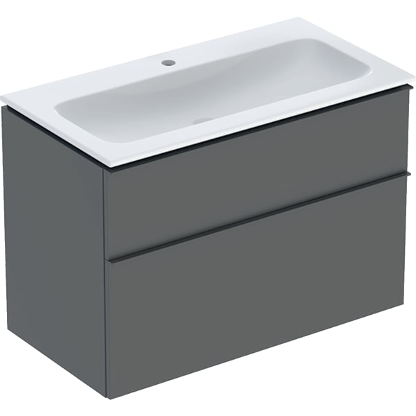 Geberit iCon baldinio praustuvo plonos konstrukcijos rinkinys, su spintele, dviem stalčiais ir praustuvo jungtimi 90cm, pasirenkama spalva 7