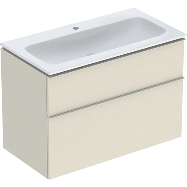 Geberit iCon baldinio praustuvo plonos konstrukcijos rinkinys, su spintele, dviem stalčiais ir praustuvo jungtimi 90cm, pasirenkama spalva 8