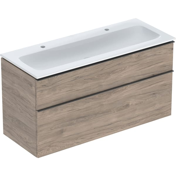 Geberit iCon baldinio praustuvo plonos konstrukcijos rinkinys, su spintele, dviem stalčiais ir praustuvo jungtimi, 120cm, pasirenkama spalva 10