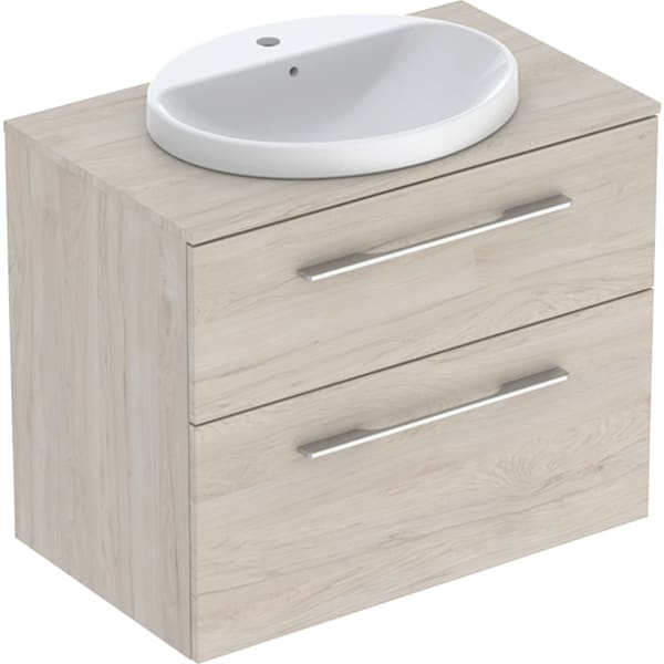 Geberit Selnova Square įleidžiamo praustuvo rinkinys su apatine spintele stalviršiu, dviejų stalčių, 79cm, spalvų pasirinkimas 7