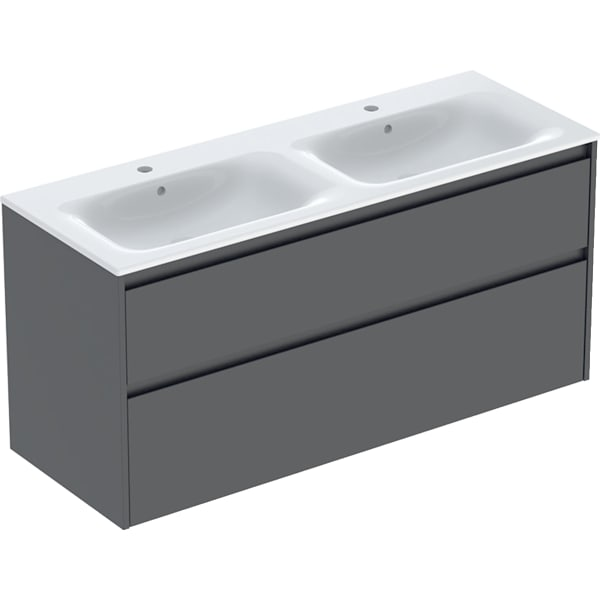 Geberit Selnova Square plonos konstrukcijos dvigubo baldinio praustuvo rinkinys su apatine spintele, dviejų stalčių, 130cm, pasirenkama spalva 5 Geberit Selnova Square plonos konstrukcijos dvigubo baldinio praustuvo rinkinys su apatine spintele, dviejų stalčių, 130cm, pasirenkama spalva 5
