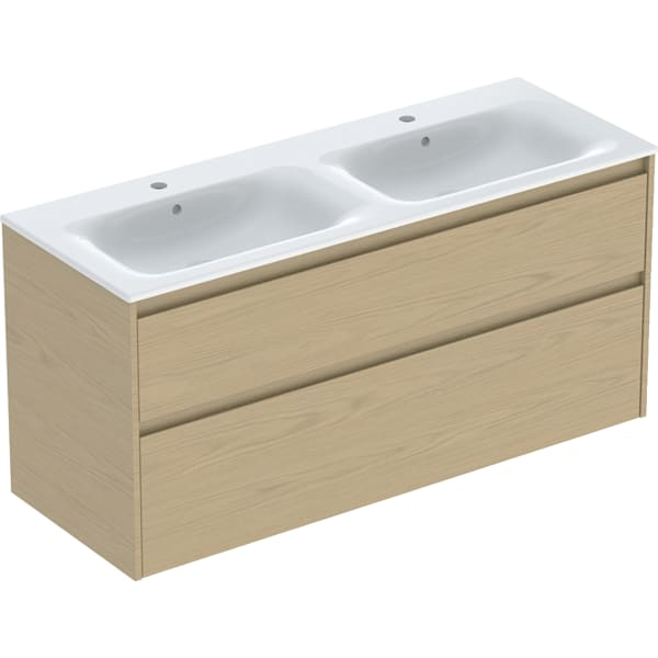 Geberit Selnova Square plonos konstrukcijos dvigubo baldinio praustuvo rinkinys su apatine spintele, dviejų stalčių, 130cm, pasirenkama spalva 10