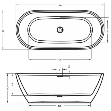 Akrilinė vonia Riho Inspire 180x80 cm, balta matinė 5 Akrilinė vonia Riho Inspire 180x80 cm, balta matinė 5