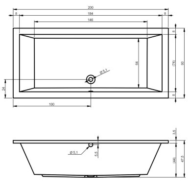 Akrilinė vonia Riho Lusso 200x90 cm, balta 4 Akrilinė vonia Riho Lusso 200x90 cm, balta 4