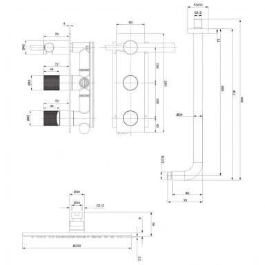 Antracito spalvos potinkinė dušo sistema Omnires Contour SYSCT10AT