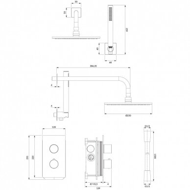 Antracito spalvos potinkinė termostatinė dušo sistema Omnires Contour SYSCT11AT 3 Antracito spalvos potinkinė termostatinė dušo sistema Omnires Contour SYSCT11AT 3