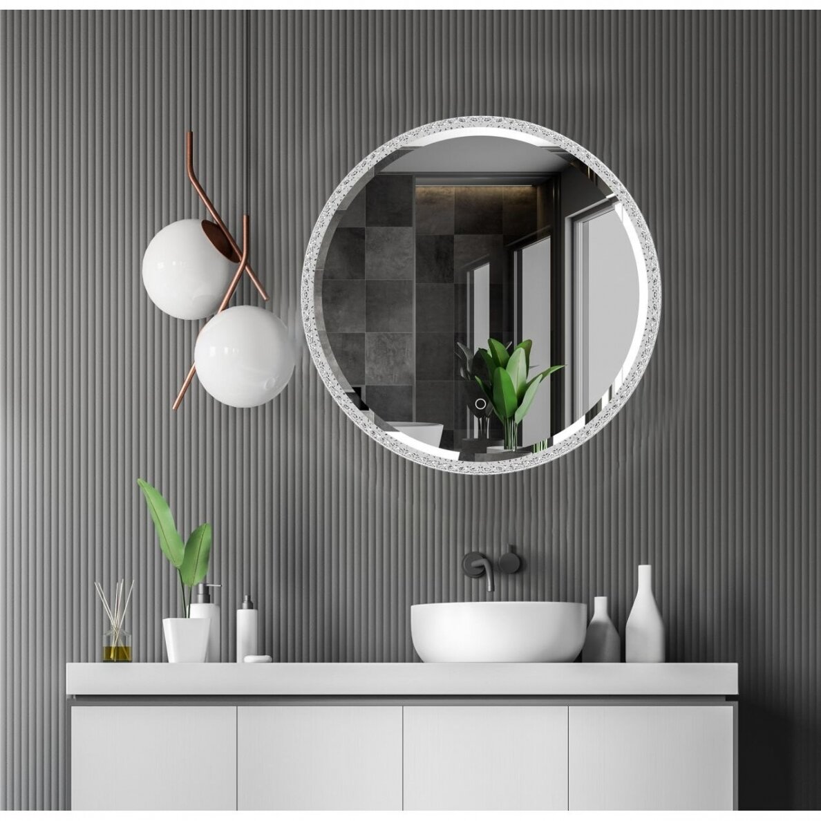 Apvalus veidrodis su LED apšvietimu RIO 60 cm Apvalus veidrodis su LED apšvietimu RIO 60 cm