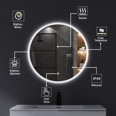 Apvalus Veidrodis su LED apšvietimu Stuttgart 75cm Apvalus Veidrodis su LED apšvietimu Stuttgart 75cm