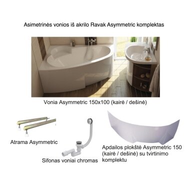 Asimetrinės vonios iš akrilo Ravak Asymmetric komplektas Asimetrinės vonios iš akrilo Ravak Asymmetric komplektas