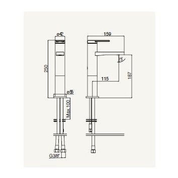 Aukštas maišytuvas praustuvui ALPI Solo be dugno vožtuvo 187 mm 1