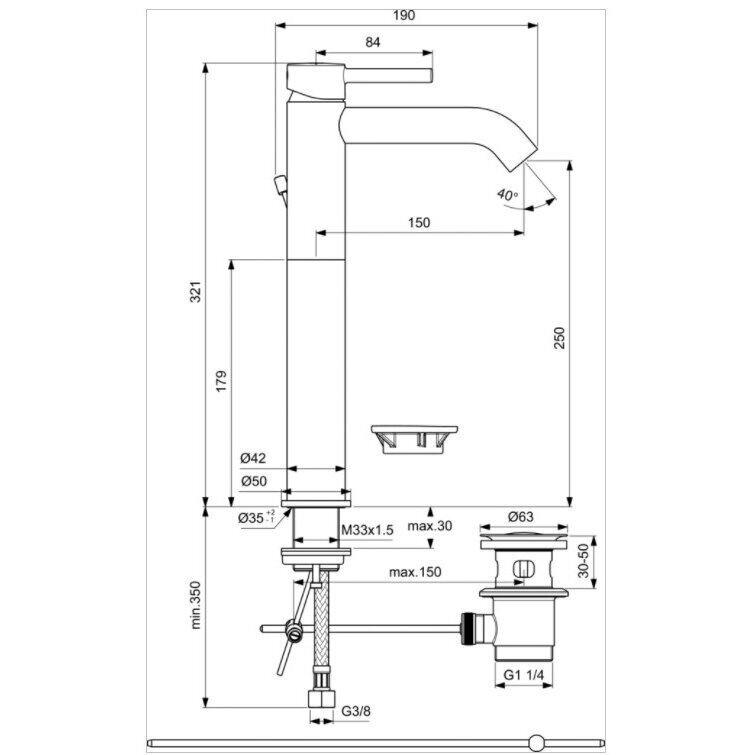 Aukštas maišytuvas praustuvui Ideal Standard Ceraline 2 Aukštas maišytuvas praustuvui Ideal Standard Ceraline 2