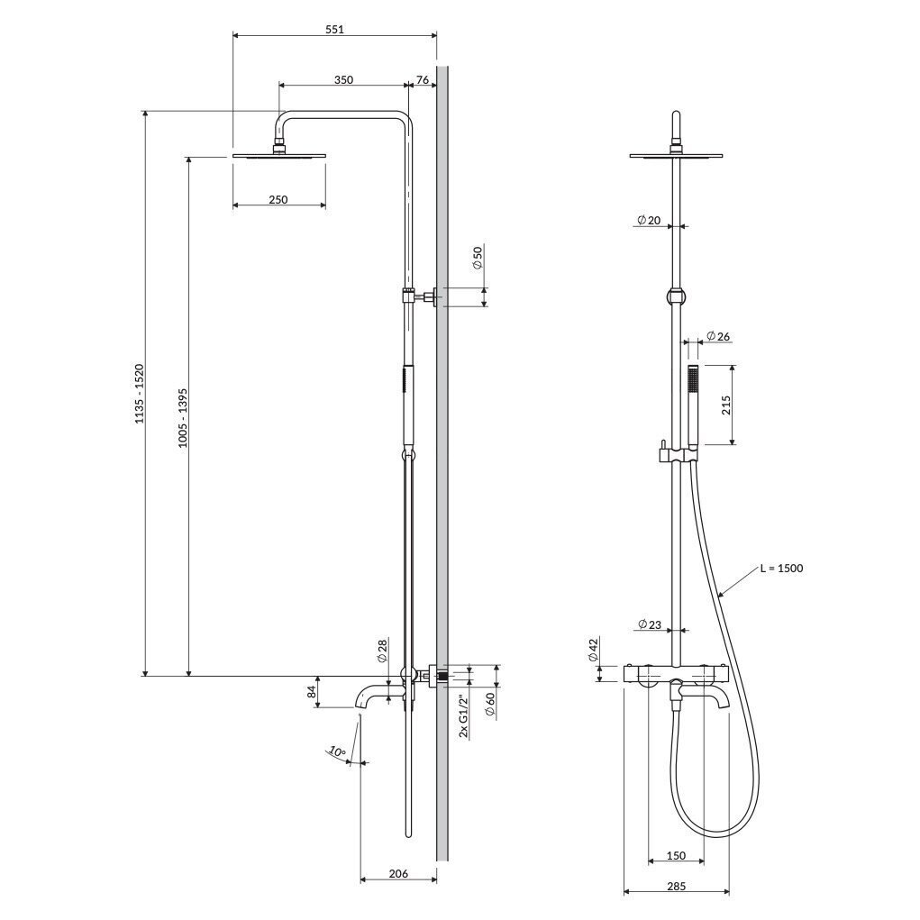 Baltos matinės spalvos virštinkinė termostatinė dušo / vonios sistema su stacionaria galva ir snapu Omnires Y1234WM 1 Baltos matinės spalvos virštinkinė termostatinė dušo / vonios sistema su stacionaria galva ir snapu Omnires Y1234WM 1