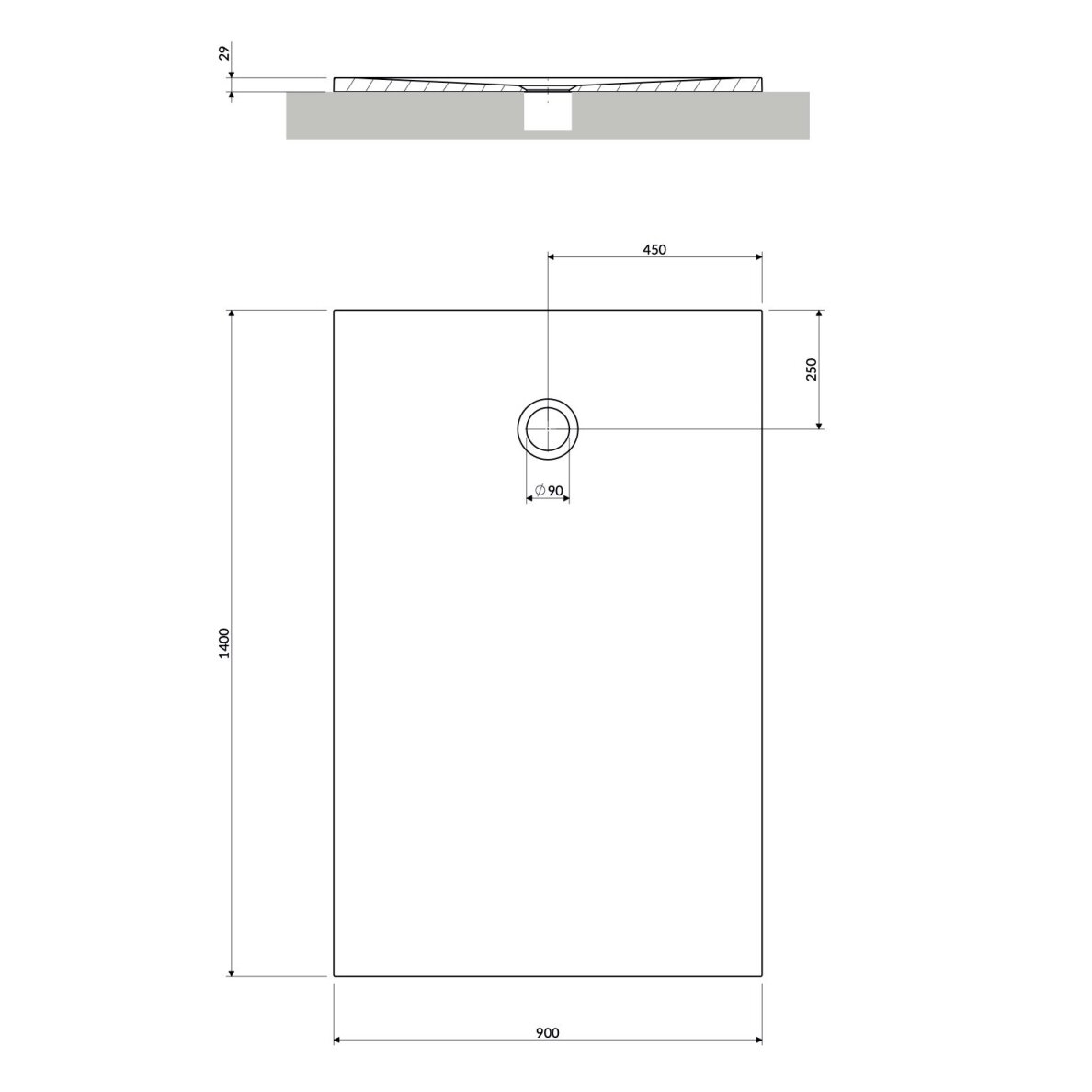 Baltos matinės spalvos dušo padėklas Omnires AQUAPURE M+ su anti-slip danga 140x90 cm 1