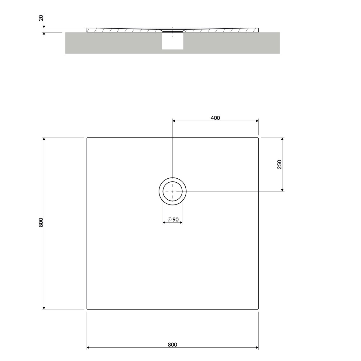 Baltos matinės spalvos dušo padėklas Omnires AQUAPURE M+ su anti-slip danga 80x80 cm 1