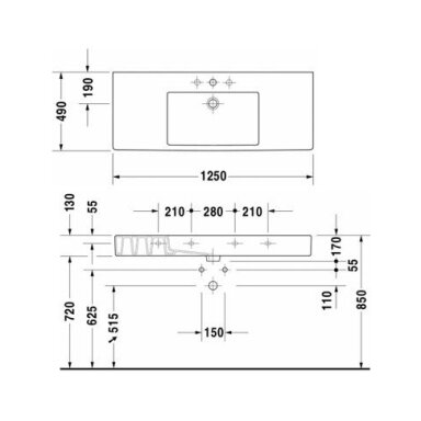 Baldinis/pakabinamas praustuvas Duravit Vero 125 cm