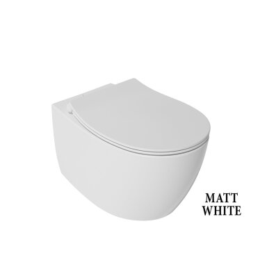 Baltas matinis pakabinamas wc Sentimenti Rimless 36 x 51cm, su slim lėtaeigiu dangčiu
