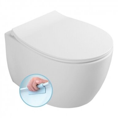 Baltas matinis pakabinamas wc Sentimenti Rimless 36 x 51cm, su slim lėtaeigiu dangčiu