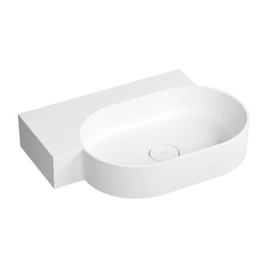 Baltos matinės spalvos pakabinamas/pastatomas ant stalviršio praustuvas Omnires OVO M+ 55 x 36 cm (kairė) Baltos matinės spalvos pakabinamas/pastatomas ant stalviršio praustuvas Omnires OVO M+ 55 x 36 cm (kairė)