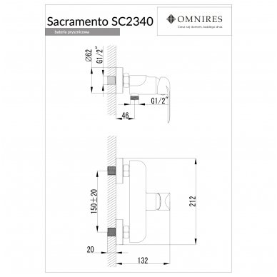 Baltos/chromo spalvos dušo maišytuvas Omnires Sacramento SC2340CRB 1
