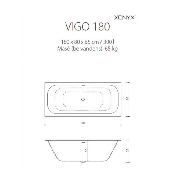 Balteco Xonyx VIGO akmens masės vonia 180x80 cm, baltos matinės spalvos 4