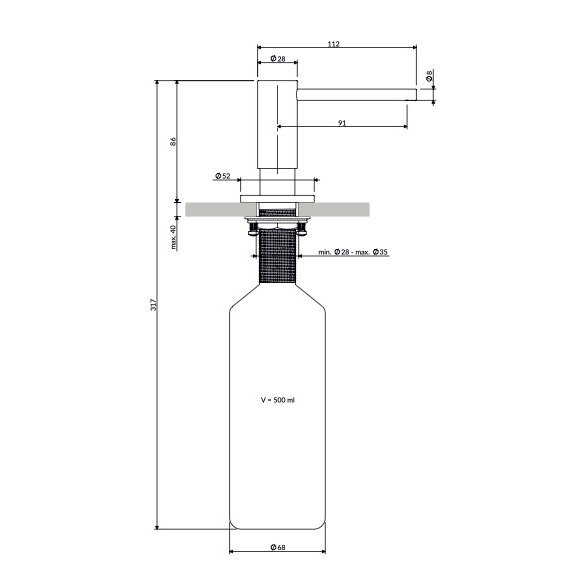 Baltos matinės spalvos dozatorius Omnires Modern Project 500 ml 4