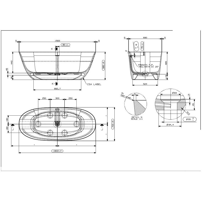 Balta matinė vonia pagaminta iš Cristalplant medžiagos Bathesa Marta 160x70 5 Balta matinė vonia pagaminta iš Cristalplant medžiagos Bathesa Marta 160x70 5