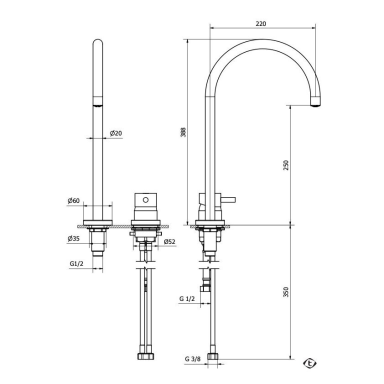 Bourbon metal spalvos praustuvo maišytuvas su dugno vožtuvu Teorema Jabil 25/35 Bourbon metal spalvos praustuvo maišytuvas su dugno vožtuvu Teorema Jabil 25/35