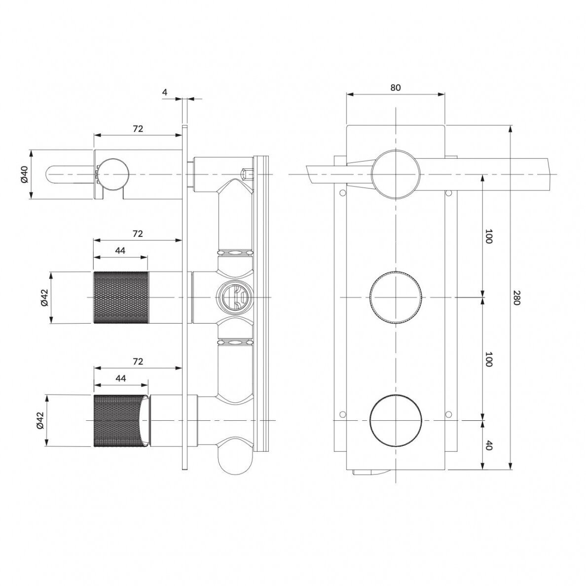 Braižyto aukso spalvos potinkinis vonios/dušo maišytuvas Omnires Contour CT8035/1GLB 1
