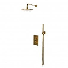 Braižyto aukso spalvos potinkinė termostatinė dušo sistema Omnires Contour SYSCT11GLB