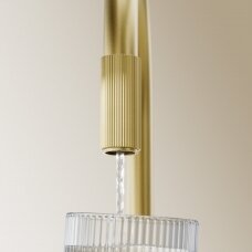 Šlifuoto žalvario spalvos maišytuvas virtuvės plautuvei su jungtimi vandens filtravimo sistemai Omnires Switch