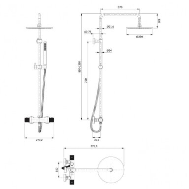 Braižyto aukso spalvos termostatinė dušo sistema Omnires Contour CT8044GLB Braižyto aukso spalvos termostatinė dušo sistema Omnires Contour CT8044GLB