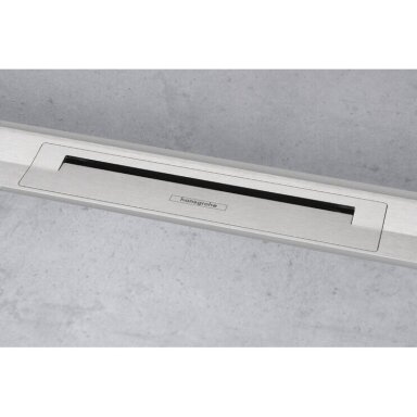 Braižytos nerūdijančio plieno spalvos dušo latako grotelės HANSGROHE RainDrain Flex 900 mm, sieninis Braižytos nerūdijančio plieno spalvos dušo latako grotelės HANSGROHE RainDrain Flex 900 mm, sieninis