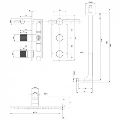 Braižyto aukso spalvos potinkinė dušo sistema Omnires Contour SYSCT10GLB 1 Braižyto aukso spalvos potinkinė dušo sistema Omnires Contour SYSCT10GLB 1