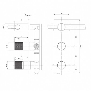 Braižyto aukso spalvos potinkinis vonios/dušo maišytuvas Omnires Contour CT8035/1GLB 1