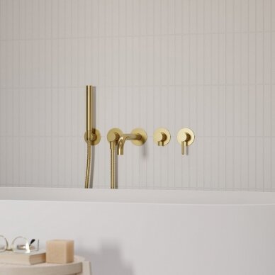 Braižyto aukso spalvos sieninis 5 skylių maišytuvas voniai Y1237/1GLB 2