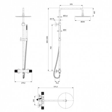 Braižyto aukso spalvos termostatinė dušo sistema Omnires Contour CT8044GLB 1 Braižyto aukso spalvos termostatinė dušo sistema Omnires Contour CT8044GLB 1