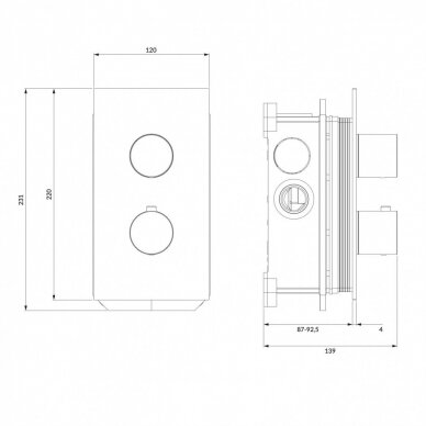 Braižyto aukso spalvos termostatinis dušo/vonios maišytuvas Omnires Contour CT8036GLB 1