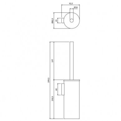Nikelio spalvos pakabinamas tualetinis šepetys Modern Project MP60621NI 2