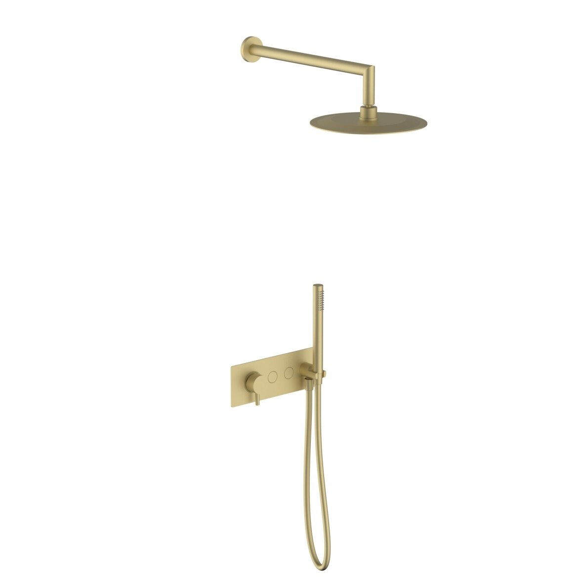 Soft brass spalvos potinkinė dušo sistema Teorema su apvalia dušo galva 25 cm Soft brass spalvos potinkinė dušo sistema Teorema su apvalia dušo galva 25 cm