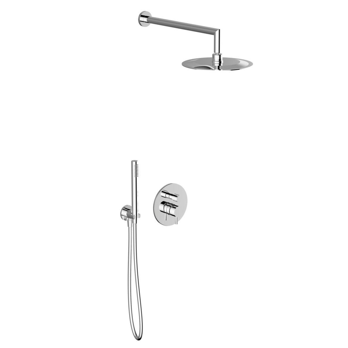 Chromo spalvos potinkinė dušo sistema Teorema su apvalia dušo galva 25 cm Chromo spalvos potinkinė dušo sistema Teorema su apvalia dušo galva 25 cm