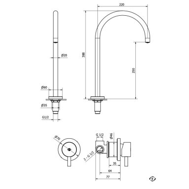 Soft brass spalvos maišytuvas su iš sienos valdoma rankenėle ir dugno vožtuvu Teorema Jabil 25/35 Soft brass spalvos maišytuvas su iš sienos valdoma rankenėle ir dugno vožtuvu Teorema Jabil 25/35