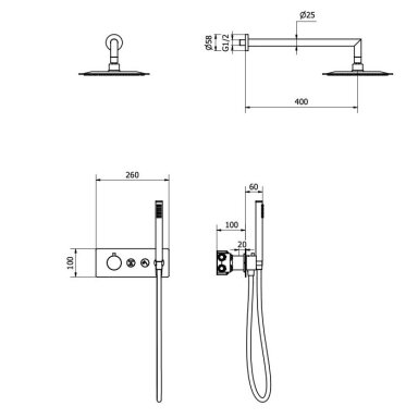 Soft brass spalvos potinkinė termostatinė dušo sistema Teorema Soft brass spalvos potinkinė termostatinė dušo sistema Teorema