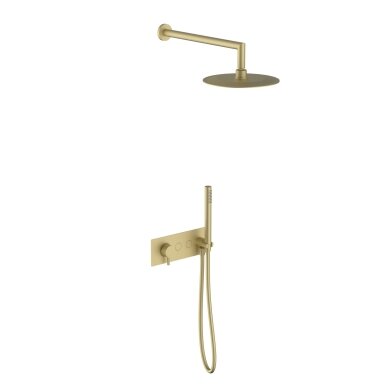 Soft brass spalvos potinkinė dušo sistema Teorema su apvalia dušo galva 25 cm Soft brass spalvos potinkinė dušo sistema Teorema su apvalia dušo galva 25 cm