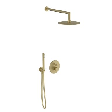 Soft brass spalvos potinkinė dušo sistema Teorema su apvalia dušo galva 25 cm Soft brass spalvos potinkinė dušo sistema Teorema su apvalia dušo galva 25 cm