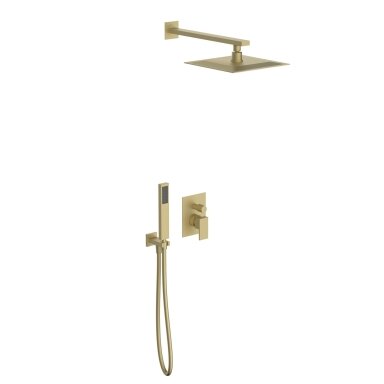 Soft brass spalvos potinkinė dušo sistema Teorema su kvadratiniu dušeliu ir kvadratine dušo galva 25 cm Soft brass spalvos potinkinė dušo sistema Teorema su kvadratiniu dušeliu ir kvadratine dušo galva 25 cm